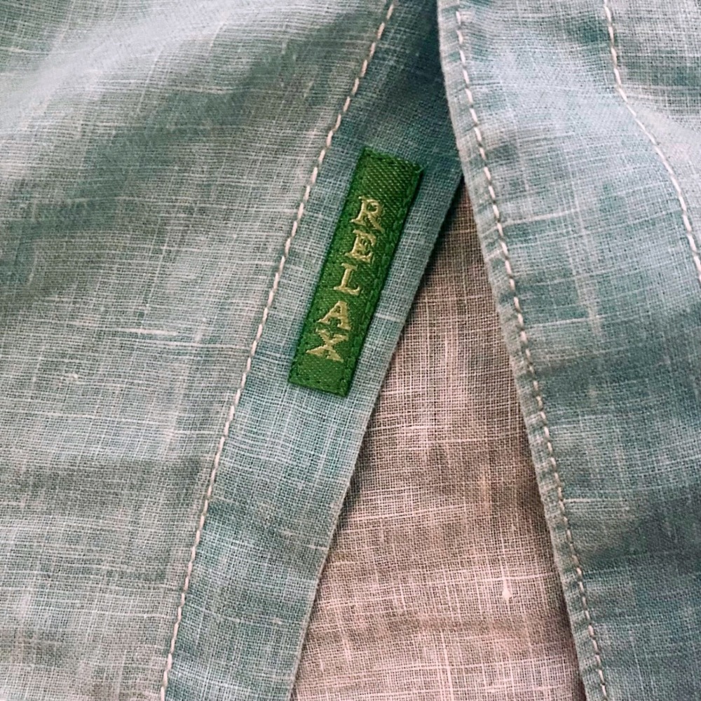 Tommy Bahama Relax Mens Large 100% Linen Shirt Aqua Blue Button Up, Beach Summer - Picture 8 of 12